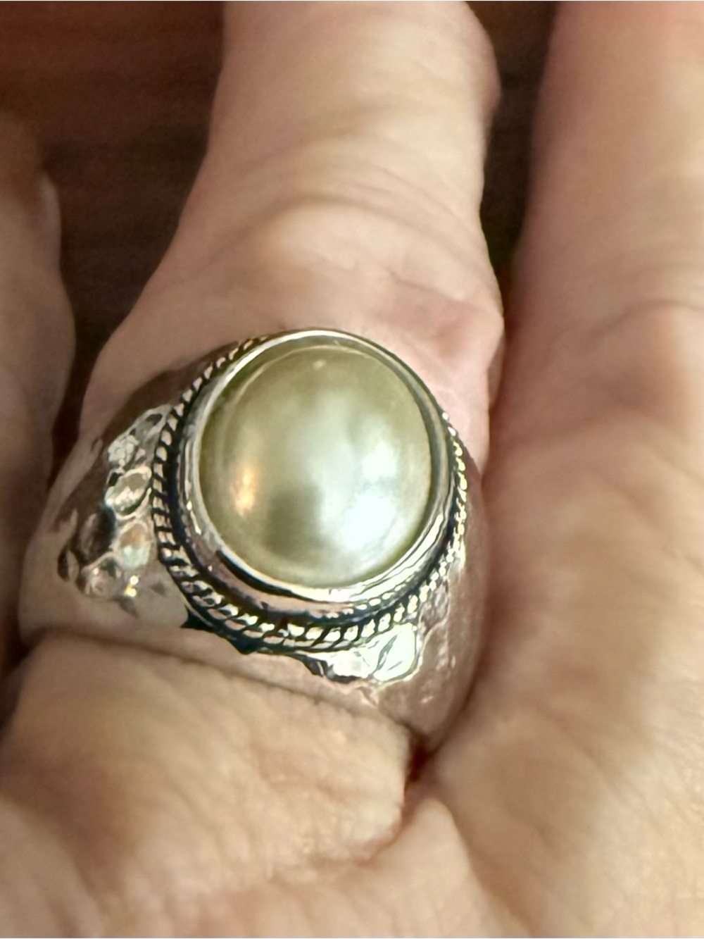 Premier Designs Silver Ring with Pearl-Like Cream Cabochon